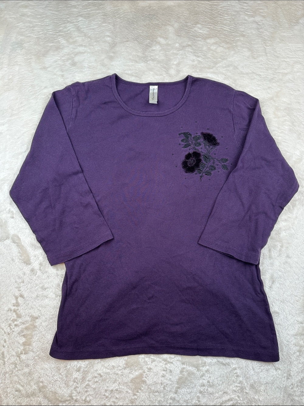 Decorated Originals Size XXL Women's Purple Quarter-Sleeve Floral Accent Tee